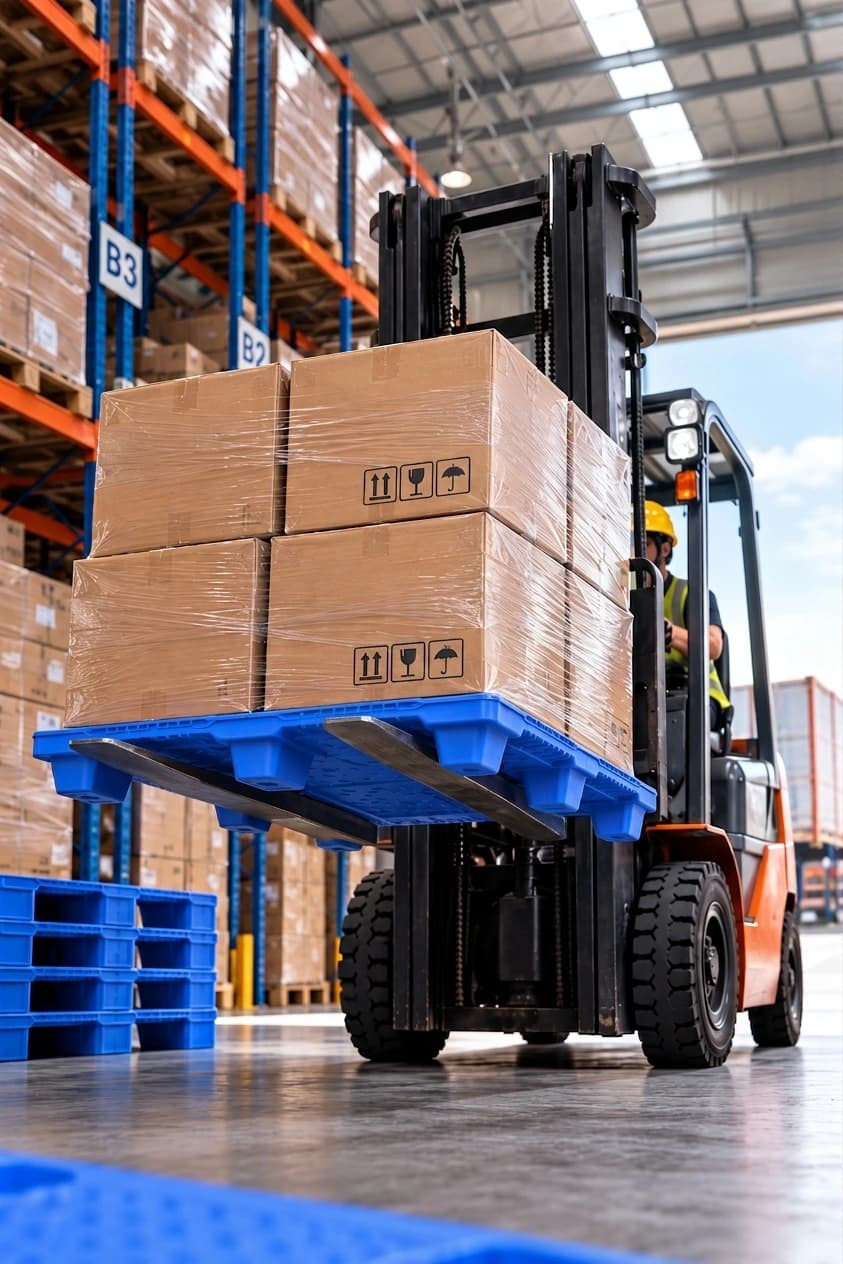 Pallet yang diangkat forklift