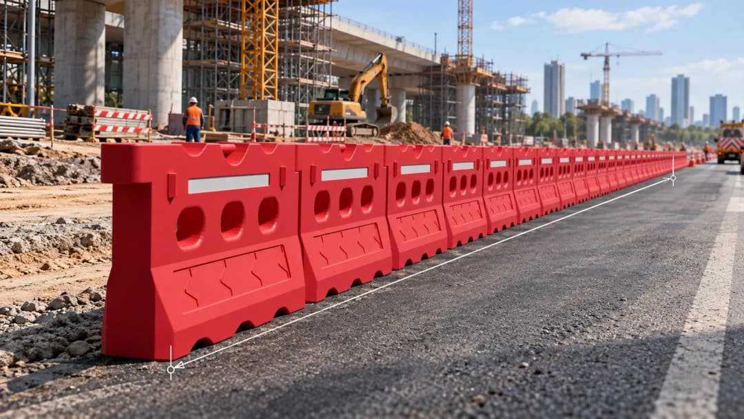 Road barrier dengan garis ukuran