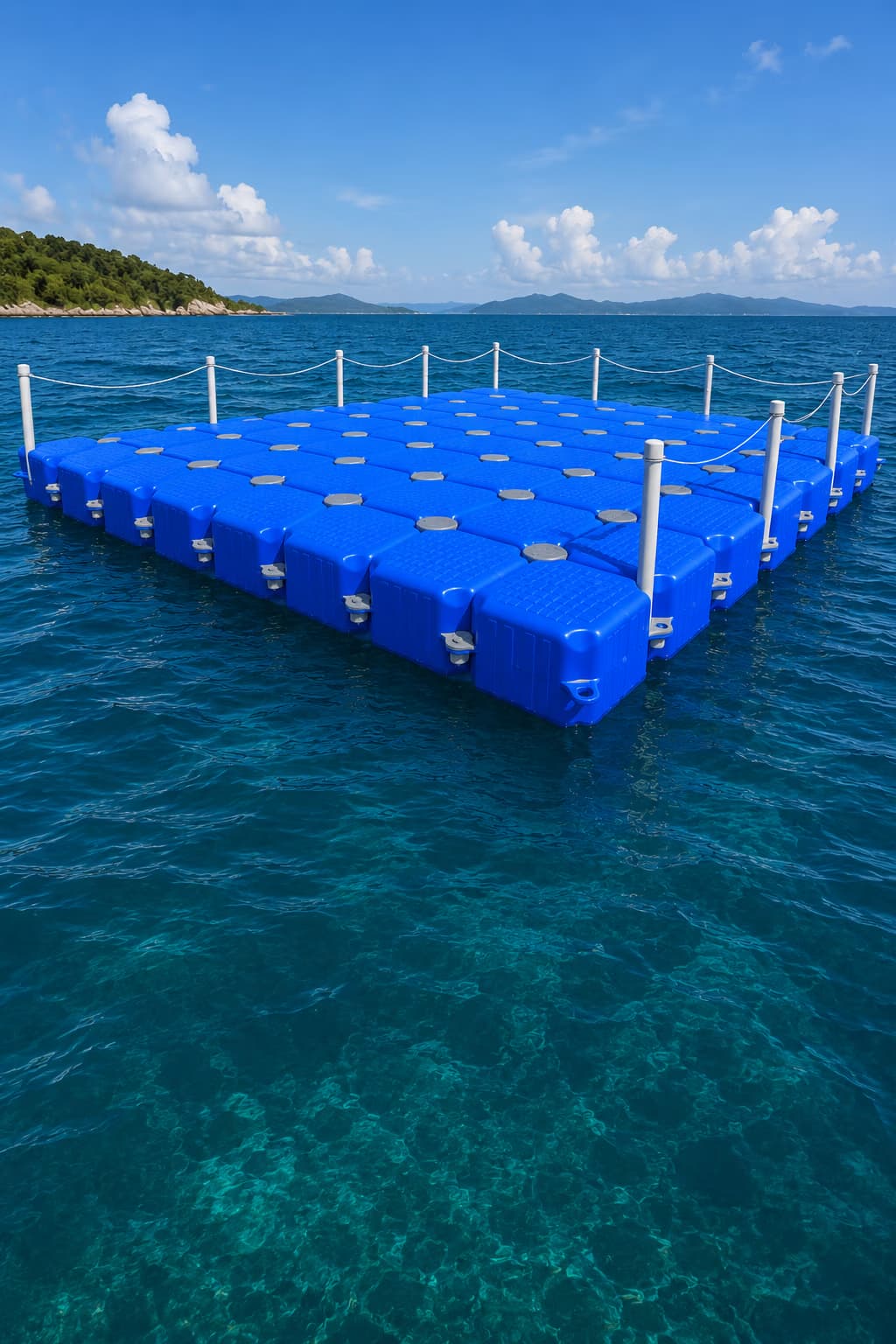 floating cubes arranged in the middle of the sea