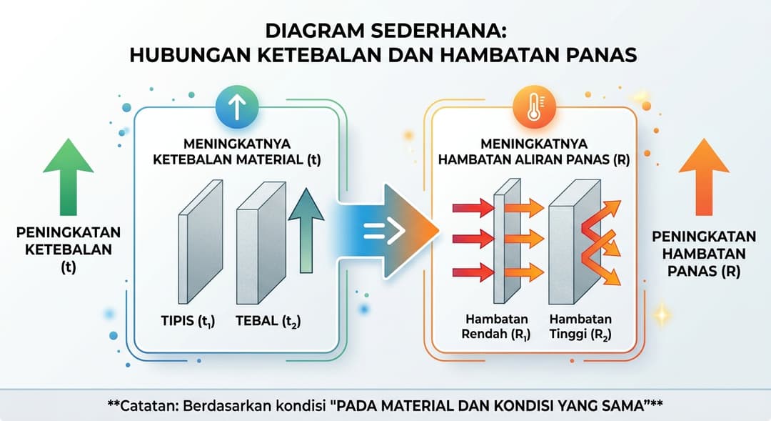 diagram sederhana hubungan Ketebalan dan Hambatan Panas