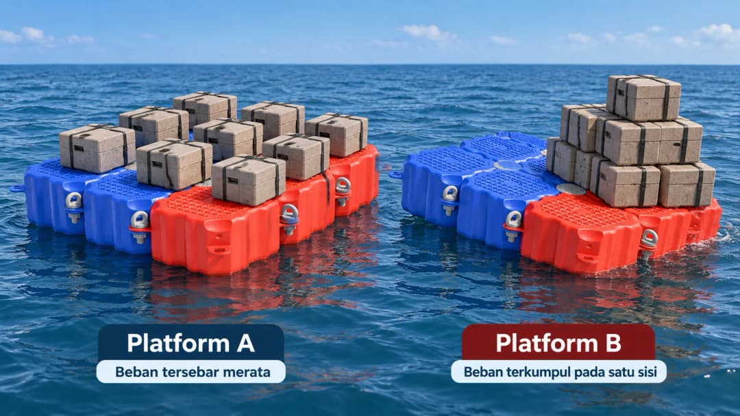 Perbedaan distribusi beban pada kubus apung