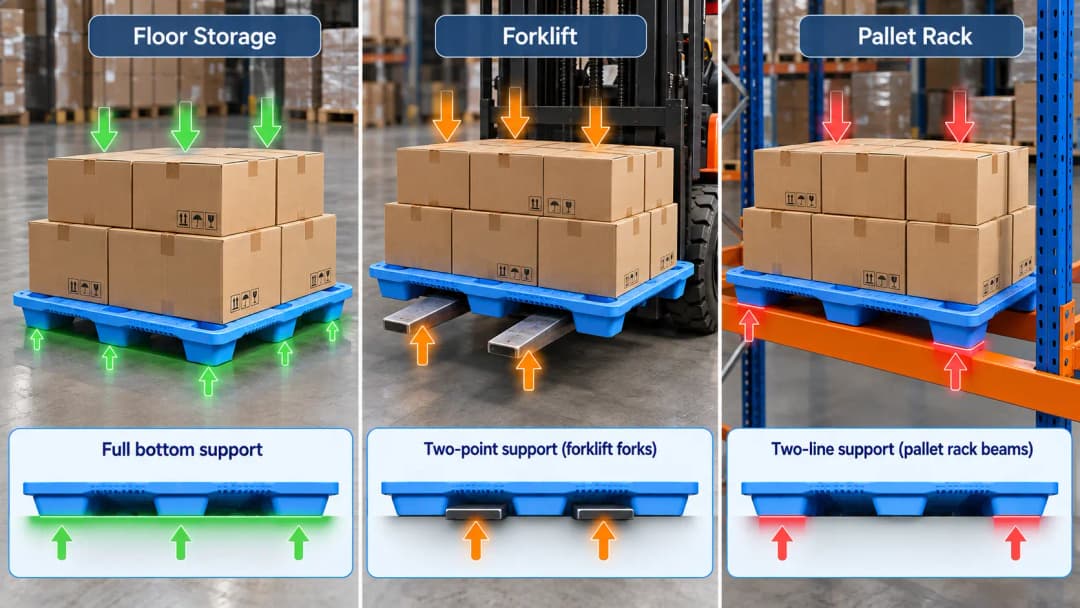 perbedaan titik tumpuan floor storage, forklift, pallet rack